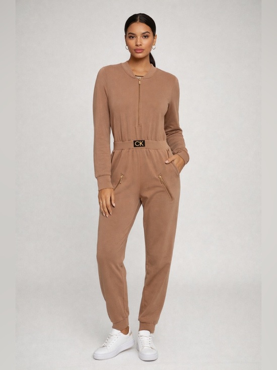 Calvin Klein Pants - Calvin Klein Women's Brown Zip-Front Jumpsuit with CK Belt